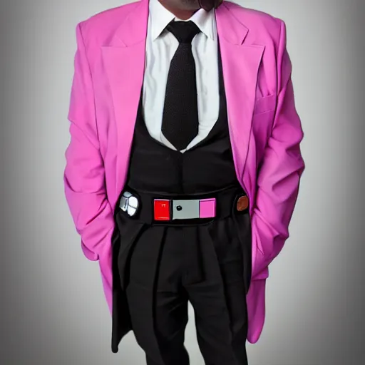 Prompt: Darth Vader in a pink suit