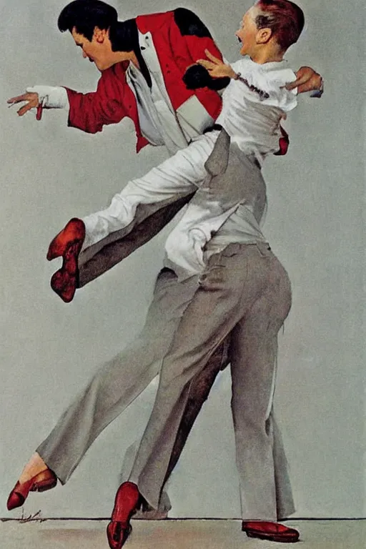 Image similar to elvis presley dancing painted by norman rockwell