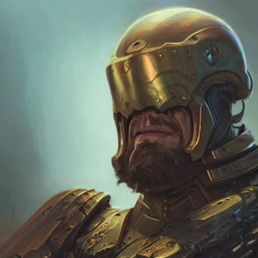 Prompt: the doomslayer as a realistic fantasy d & d character, closeup portrait art by donato giancola and greg rutkowski, realistic face, digital art, trending on artstation