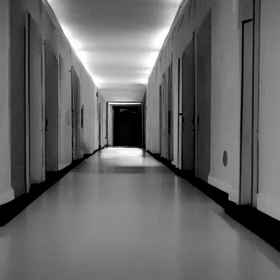 Image similar to a cosmic shadow inside an empty hallway, dark eerie photograph