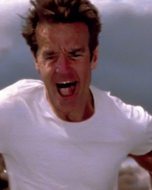 Image similar to film still close - up shot of joe biden running a marathon from the movie independence day. photographic, photography