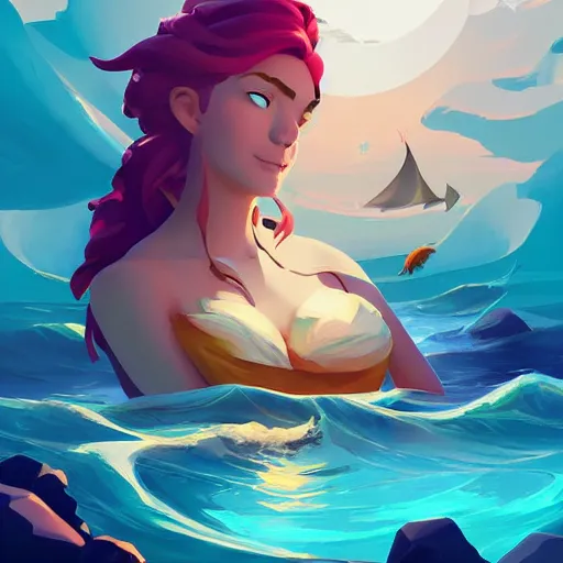 Image similar to painting mermaid treasure on sea of thieves game avatar hero smooth face median photoshop filter cutout vector, behance hd by jesper ejsing, by rhads, makoto shinkai and lois van baarle, ilya kuvshinov, rossdraws global illumination