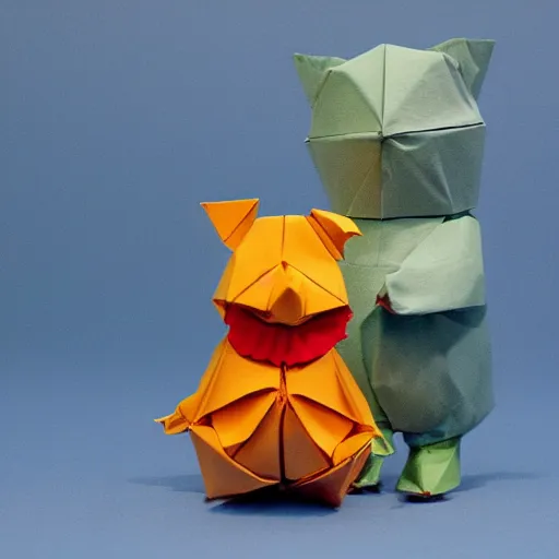 Prompt: origami pooh and piglet