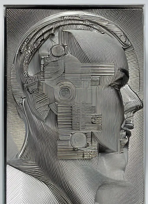 Prompt: side view, god king of ai art, cpu gpu wafer, glitch art, notan, cyberwars by rene lalique, highly detailed, by william - adolphe bouguerea