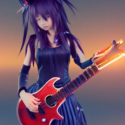 Prompt: neowiz game art 3 d render guitar girl in anime squareenix style trending on pixiv skeb artstation - h 6 4 0