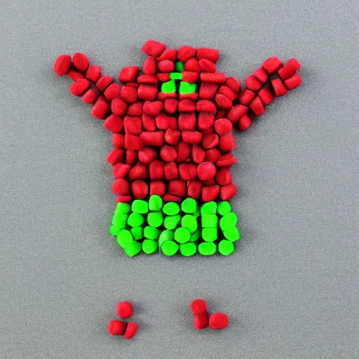 Prompt: golem made of sour skittles.