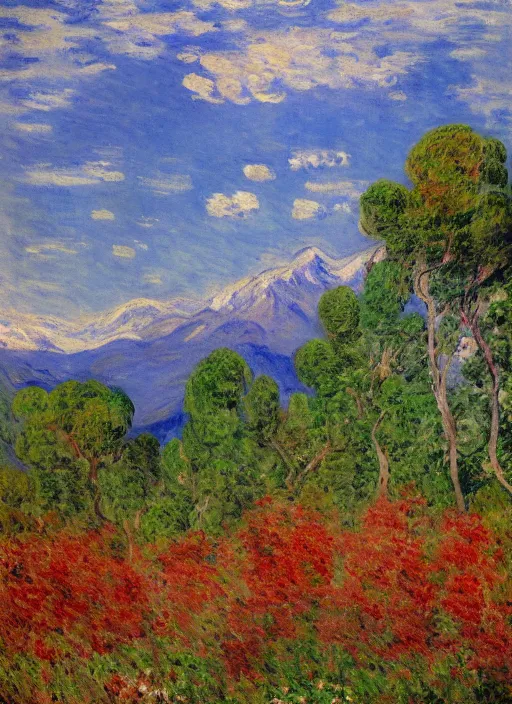 Image similar to a landscape of the andes mountain range of santiago de chile impressionist painting by monet