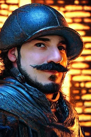 Image similar to “ very very intricate photorealistic photo of a realistic human version of super mario in an episode of game of thrones, photo is in focus with detailed atmospheric lighting, award - winning details ”