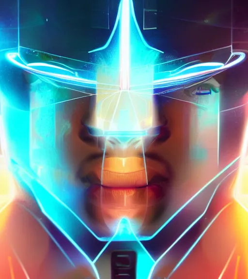 Image similar to symmetry!! egyptian prince of technology, solid cube of light, hard edges, product render retro - futuristic poster scifi, lasers and neon circuits, brown skin man egyptian prince, intricate, elegant, highly detailed, digital painting, artstation, concept art, smooth, sharp focus, illustration, dreamlike, art by artgerm