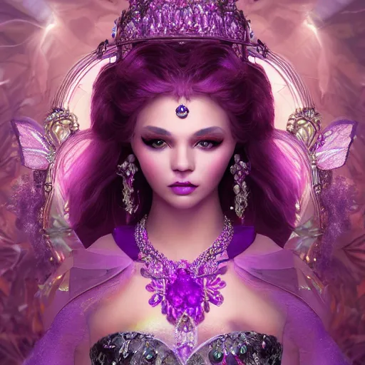 Image similar to portrait princess of amethyst, glowing, ornate and intricate purple jewelry, jaw dropping beauty, glowing background lighting, purple accent lighting, hyper detailed, fairy tale, 4 k octane render