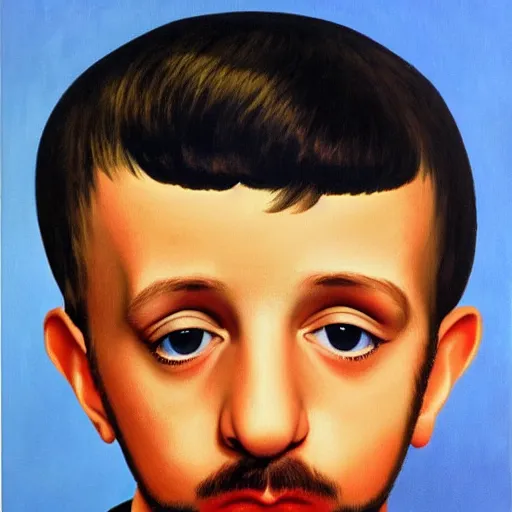 Prompt: painting of a young ringo starr by rene magritte, hd, 4 k, detailed, award winning