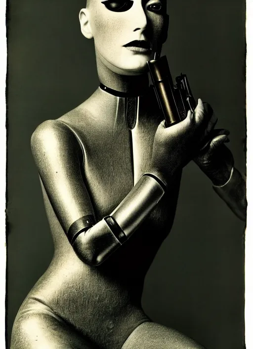 Prompt: photography of beautyful female android steampunk by irving penn,