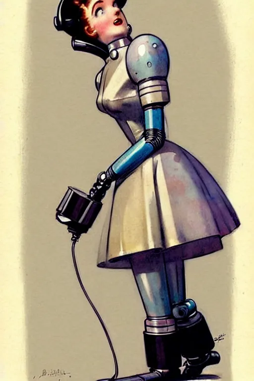 Image similar to ( ( ( ( ( 1 9 5 0 s retro future robot android maid. muted colors. ) ) ) ) ) by jean - baptiste monge!!!!!!!!!!!!!!!!!!!!!!!!!!!!!!