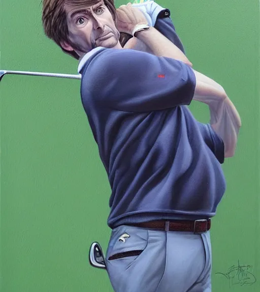 Prompt: david tennant dressed as a golfer, very detailed eyes, hyperrealistic, very detailed painting by Glenn Fabry, by Joao_Ruas