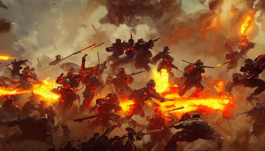 Prompt: intense vibrant film still of vietnam battle, oil painting by john singer sargent, stunning detailed artwork by eugene von guerard adrian smith, greg rutkowski, trending on artstation