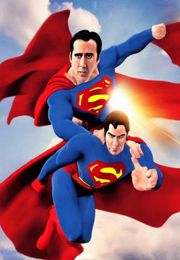 Image similar to Film still of Nicolas Cage as Superman