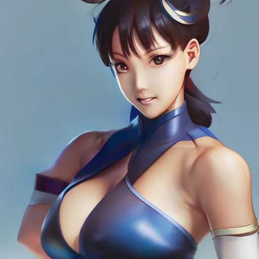 Image similar to A beautiful semi realistic anime portrait of Chun li, by Stanley Artgerm Lau, WLOP, Rossdraws, James Jean, Andrei Riabovitchev, Marc Simonetti, and Sakimichan, tranding on artstation H- 768