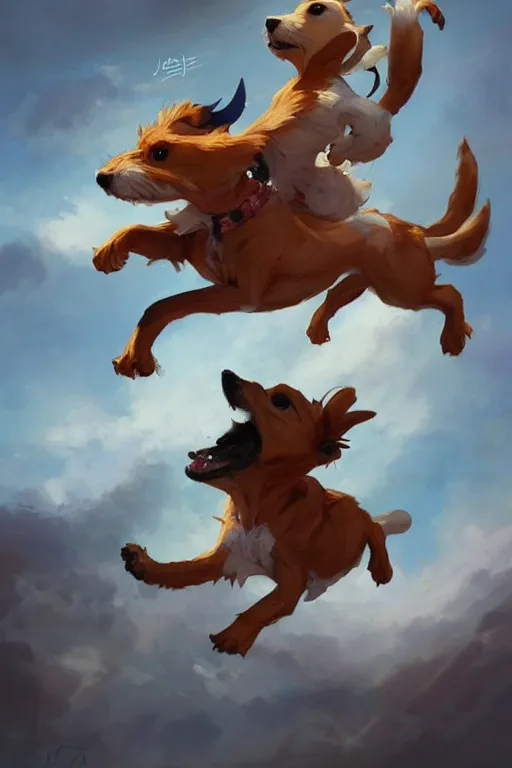 Image similar to adorable jack russel terrier jumping high, fantasy art, artstation character design contest winner, trending on cgsociety, concept art, speedpaint, beautiful digital art, jesper ejsing, james jean, justin gerard, fenghua zhong, makoto shinkai, highly detailed