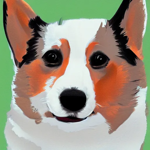 Image similar to corgi, close proximity to the camera, lap dog, digital painting