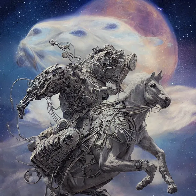 Prompt: horse on top of astronaut that on all fours, industrial sci - fi, by mandy jurgens, ernst haeckel, james jean