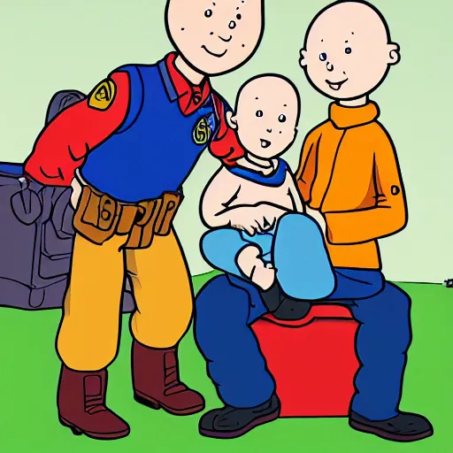 Image similar to caillou arrested for theft, illustration,