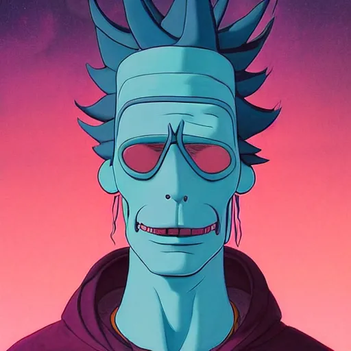 Image similar to 1 0 7 7 bender futuristic rick sanchez futurama portrait by charles vess and james jean and erik jones and rhads, inspired by ghost in the shell, beautiful fine face features, intricate high details, sharp, ultradetailed