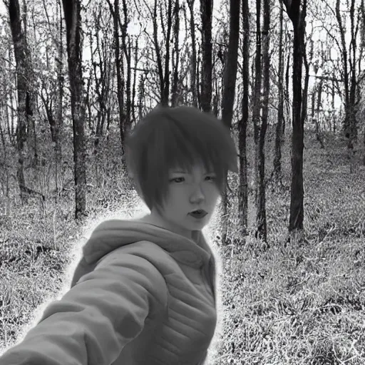 Image similar to chiaki nanami black and white haunted trailcam footage