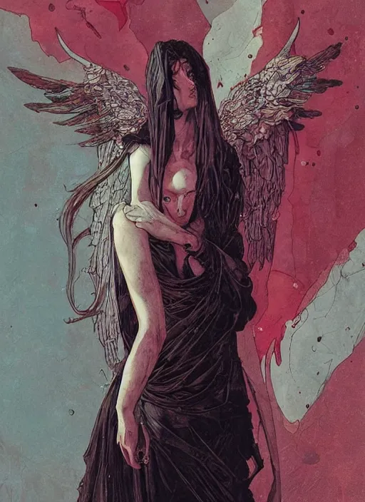Image similar to angel, eun emerging from renaissance italy into a cyberpunk mutiversal realm by conrad roset, nicola samuri, dino valls, m. w. kaluta, jakub rebelka, rule of thirds, seductive look, beautiful