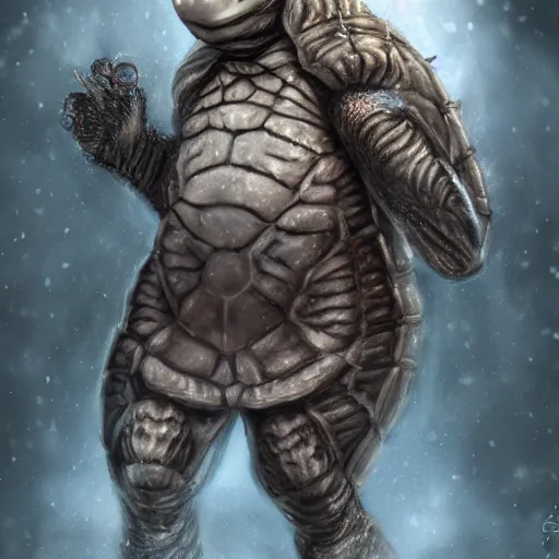 Prompt: anthropomorphic turtle humanoid, carapace, wlop, blizzard, winter, night, furs, fantasy