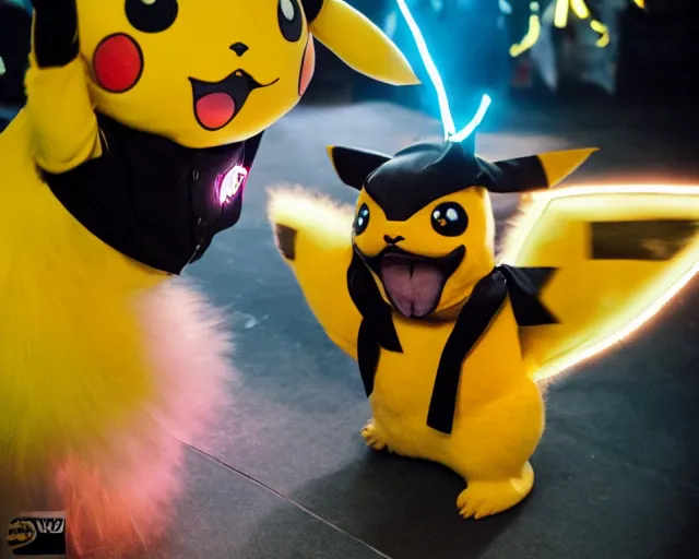 Image similar to pikachu cosplaying as lagu gaga, striking lighting, emotional, canon 1 d.