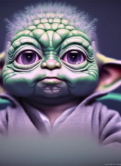 Image similar to hyper detailed 3d render like an Oil painting - Portrait of very cute baby yoda by Jacek Yerka, Mariusz Lewandowski, Houdini algorithmic generative render, Abstract brush strokes, Masterpiece, Edward Hopper and James Gilleard, Zdzislaw Beksinski, Mark Ryden, Wolfgang Lettl, hints of Yayoi Kasuma, octane render, 8k