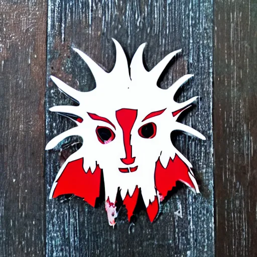 Image similar to die cut sticker, princess mononoke mask, splatter paint