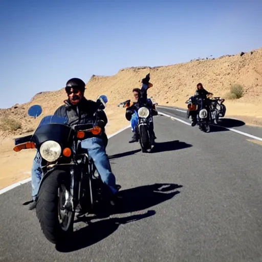 Image similar to a gang of biker cats, riding motorbikes, route 6 6