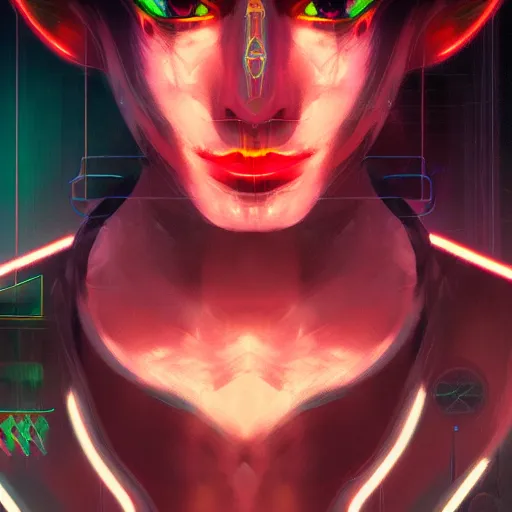 Image similar to portrait of an elf in a cyberpunk style, neon lights, digital art, artstation cgsociety masterpiece