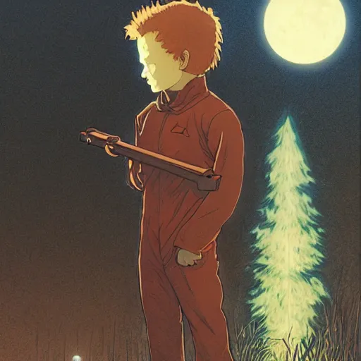 Image similar to michael myers in outside the myers house, halloween night, finely illustrated pale mask, moon light, shrubs, highly detailed, colored pencil, gainax, tankobon, in the style of ilya kuvshinov and yoshiyuki sadamoto and william - adolphe bouguereau and alphonse mucha