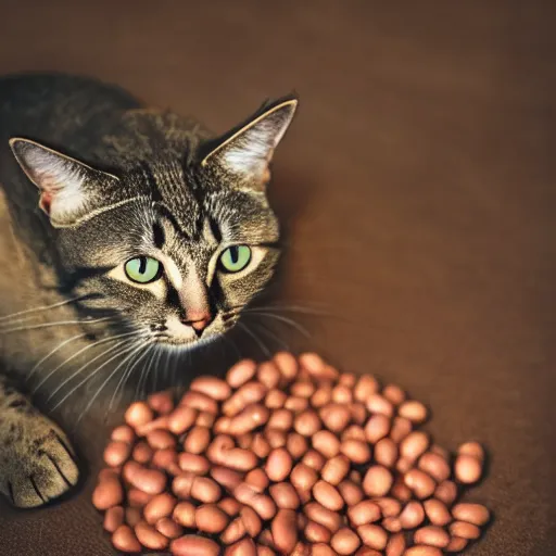 Image similar to photo of cat in cooked beans, 50mm, beautiful photo