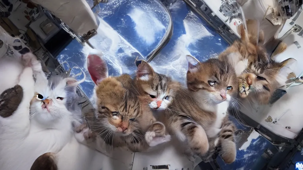 Image similar to Photo of cats floating inside the ISS