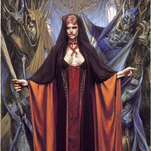 Image similar to vampire priestess, by donato giancola and berthold woltze.