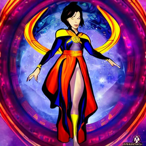 Image similar to a beautiful female that is a portal to another dimension in the style of dr strange