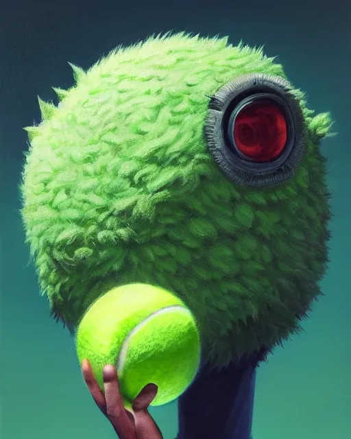 Image similar to highly detailed vfx portrait of a character of a tennis ball monster stephen bliss, chalk, unrealengine, greg rutkowski, loish, rhads, beeple, chalk, makoto shinkai and lois van baarle, ilya kuvshinov, rossdraws, tom bagshaw, basil gogos