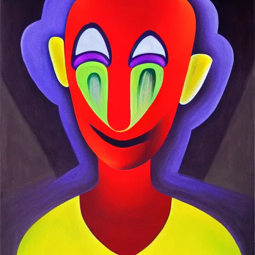 Image similar to avant - garde cubist painting of an enlightened glowing alien clown