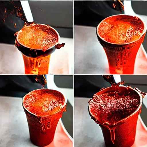 Prompt: molten lava pouring from a cup