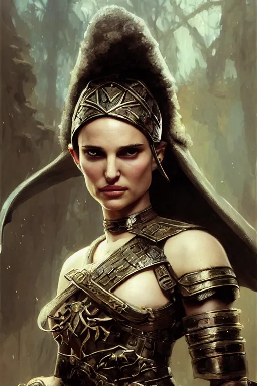 Image similar to natalie portman, legendary warrior, heroic, lord of the rings, tattoos, decorative ornaments, battle armor, by carl spitzweg, ismail inceoglu, vdragan bibin, hans thoma, greg rutkowski, alexandros pyromallis, perfect face, fine details, realistic shading photorealism