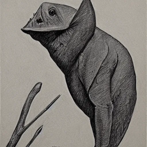 Prompt: hipposideros griffini but as a wildlife sketch. hipposideros griffini charcoal wildlife drawing, in habitat, by john banovish. detailed charcoal, intricate, scientific field study. charcoal on canvas. 5 8