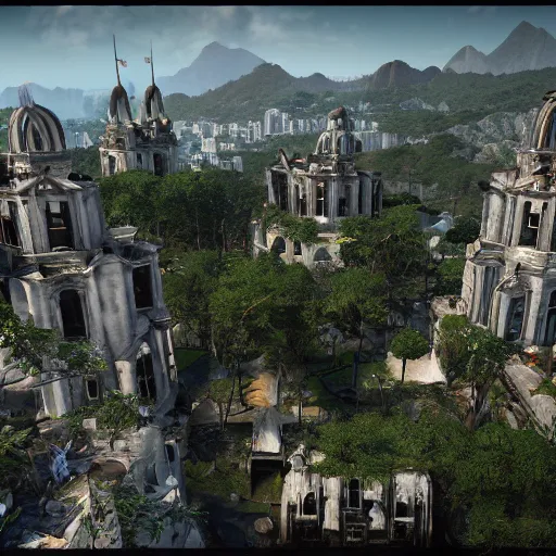 Image similar to grimdark gothic rio de janeiro, unreal engine, 8 k, ultra realistic, ultra detail, ray tracing