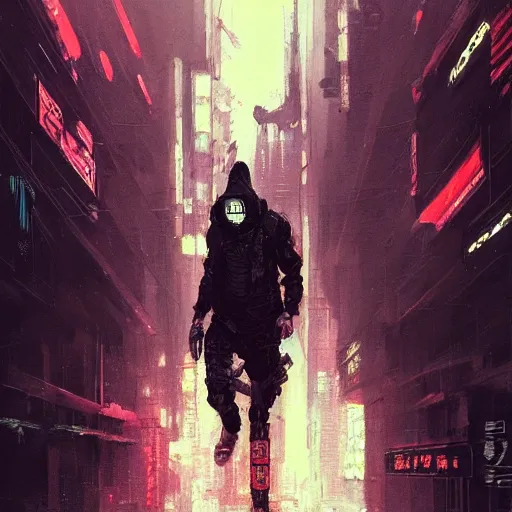 Image similar to a beautiful ukiyo painting of full body cyberpunk blade runner, dramatic pose, wearing japanese techwear, detailed symmetrical, intricate complexity, concept art, by ismail inceoglu dragan bibin hans thoma greg rutkowski alexandros pyromallis nekro rene maritte illustrated, perfect face, fine details, realistic shaded, fine - face, pretty face