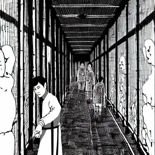 Prompt: a chinese prison, by junji ito, 4 k