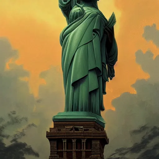 Prompt: alexandra ocasio - cortez hugging lady liberty, highly detailed digital painting, artstation, concept art, smooth, sharp focus, illustration, art by artgerm and greg rutkowski and alphonse mucha