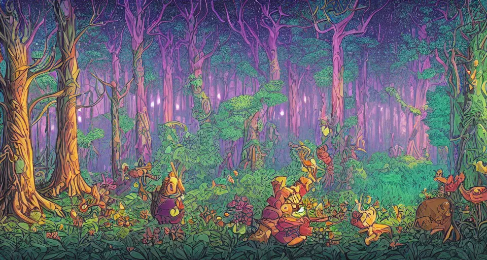 Prompt: Enchanted and magic forest, by dan Mumford