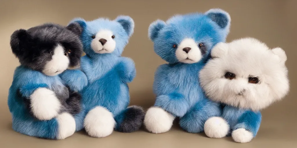 Prompt: 3 d precious moments plush animal, realistic fur, stuffed animal, teal, deep blue, storm, graves, night, master painter and art style of john william waterhouse and caspar david friedrich and philipp otto runge